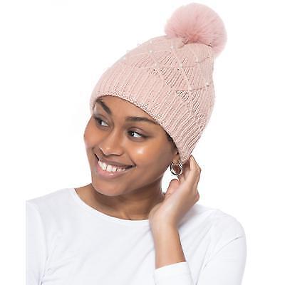 Photo 1 of International Concepts Women's Blush Imitation Pearl Cabled Pom Pom Beanie