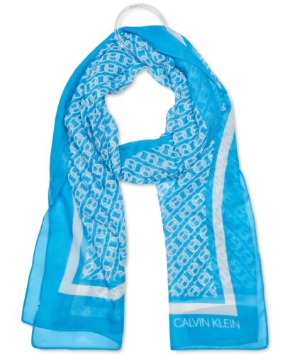 Photo 1 of Calvin Klein Chain-Print Chiffon Oblong Scarf Blue Size