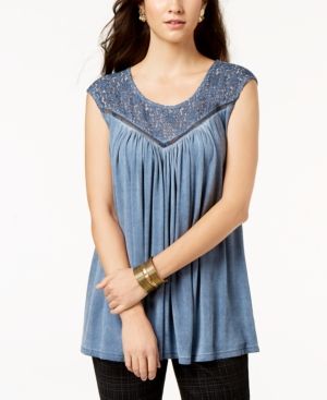 Photo 1 of SIZE L STYLE & CO Lace-Trim Sleeveless Swing Top, Created for Macy's