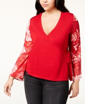 Photo 1 of PLUS SIZE 3X INC INTERNATIONAL CONCEPTS Printed-Sleeve Wrap Sweater, Created for Macy's