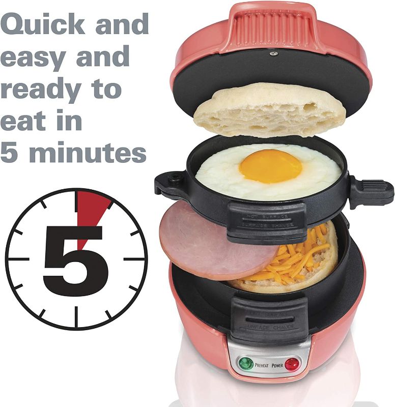 Photo 1 of Hamilton Beach Breakfast Sandwich Maker Coral. Forget the fast food drive-through and frozen food section. With the Hamilton Beach Breakfast Sandwich Maker in Black, you can create a hot, homemade breakfast, lunch or dinner sandwich in minutes using your 