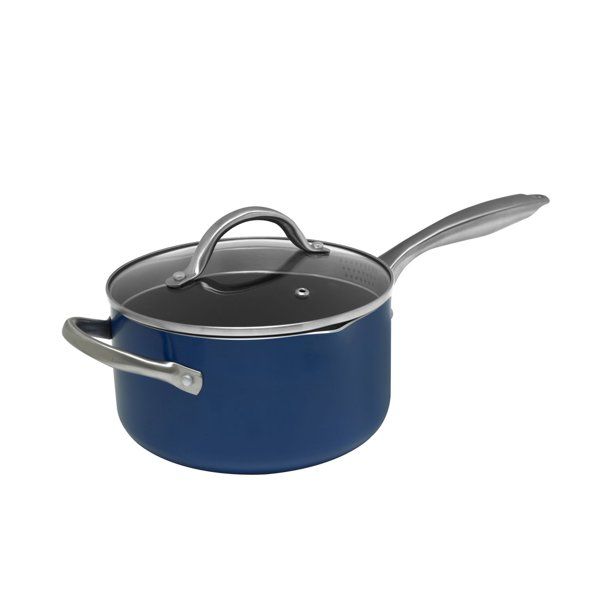 Photo 1 of Sedona 3.5-Qt. Nonstick Saucepan with Draining Lid, Blue