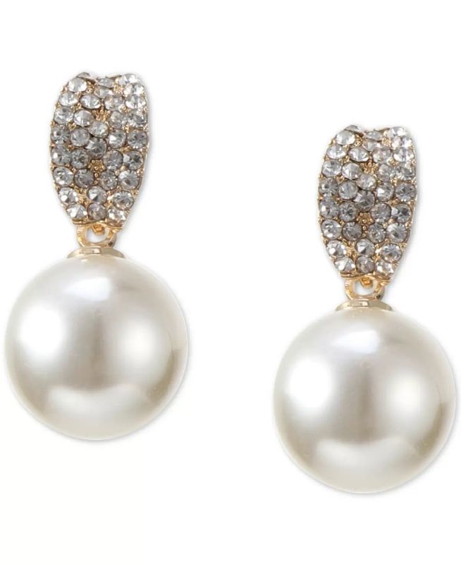 Photo 1 of Charter Club Gold-Tone Pave & Imitation Pearl Drop Earrings, Created for Macy's