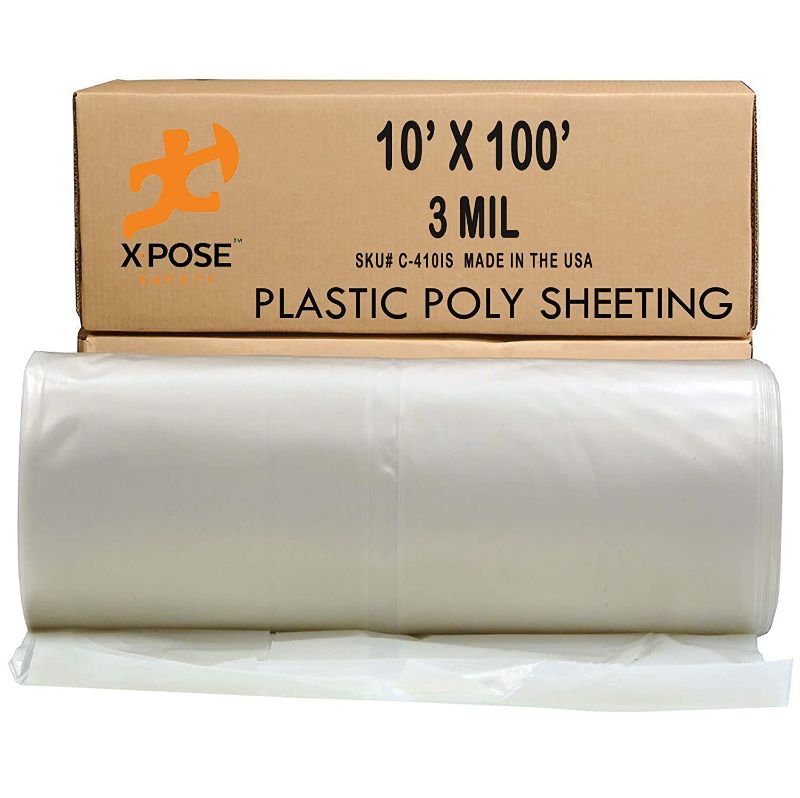 Photo 1 of Clear Poly Sheeting - 10x100 Feet – Heavy Duty, 3 Mil Thick Plastic Tarp – Waterproof Vapor and Dust Protective Equipment Cover - Agricultural, Construction and Industrial Use - by Xpose Safety
