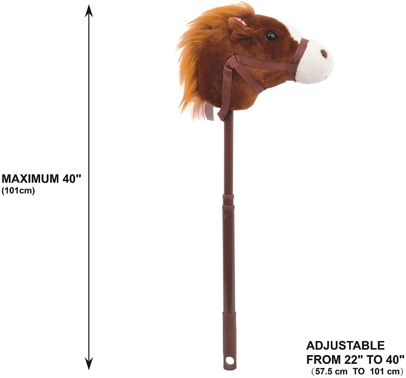 Photo 1 of Linzy Plush 36'' Unicorn Riding Stick , with Galloping Sounds, Adjustable Telescopic Stick, Adjust to 3 Different Sizes, Kids of Different Ages, Dark Brown (A-20216DB)
