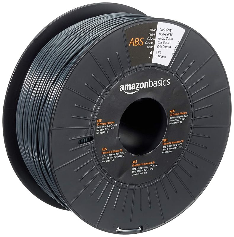 Photo 1 of Amazon Basics ABS 3D Printer Filament, 1.75mm, Dark Gray, 1 kg Spool
