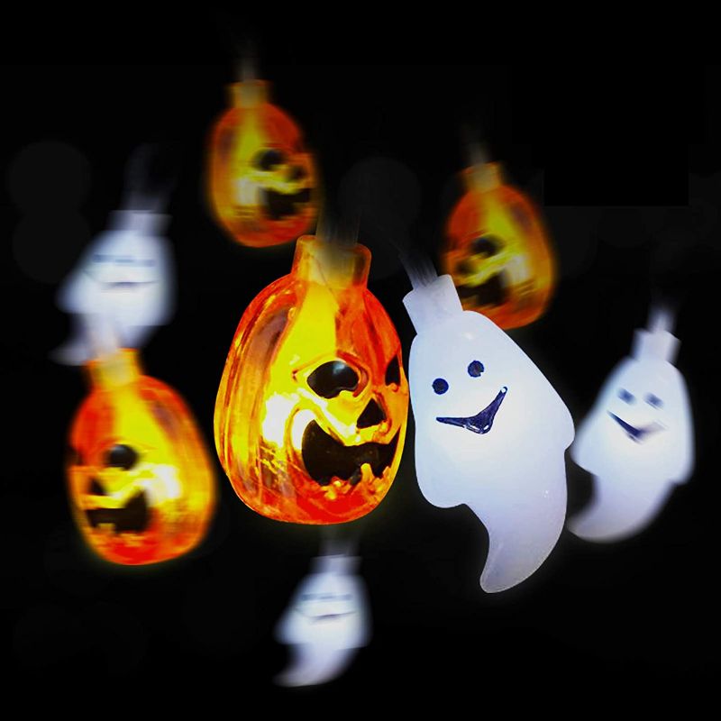 Photo 1 of Ailawuu Halloween String Light 2Pack, 10FT LED(Pumpkin/White Ghost) Lights,for Indoor/Outdoor/Porch Halloween, Party(Batteries Not Included) 2 PACK 