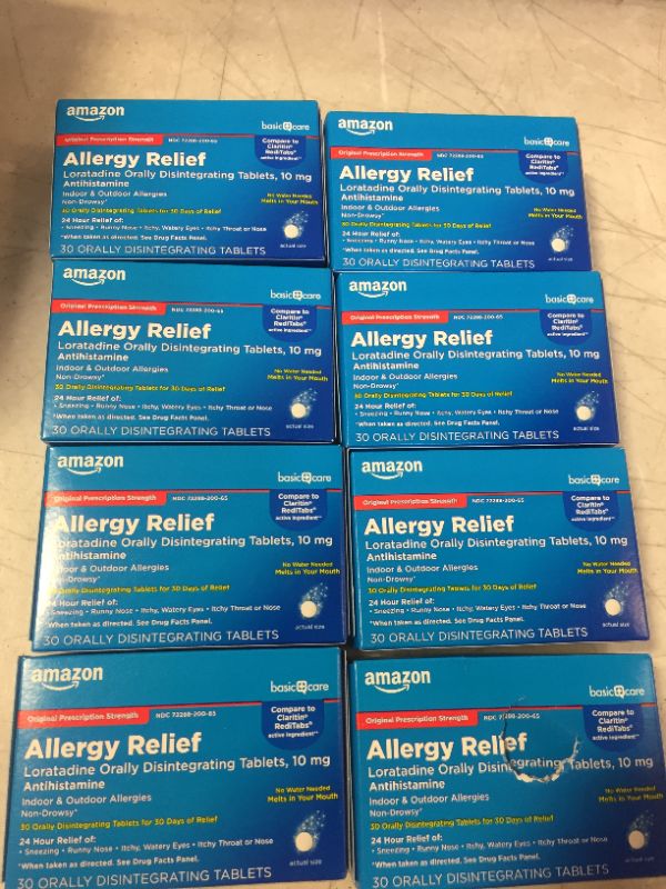 Photo 1 of Amazon Basic Care Allergy Relief Loratadine Tablets 10 mg DISINTEGRATING TABLETS 8 PACK 