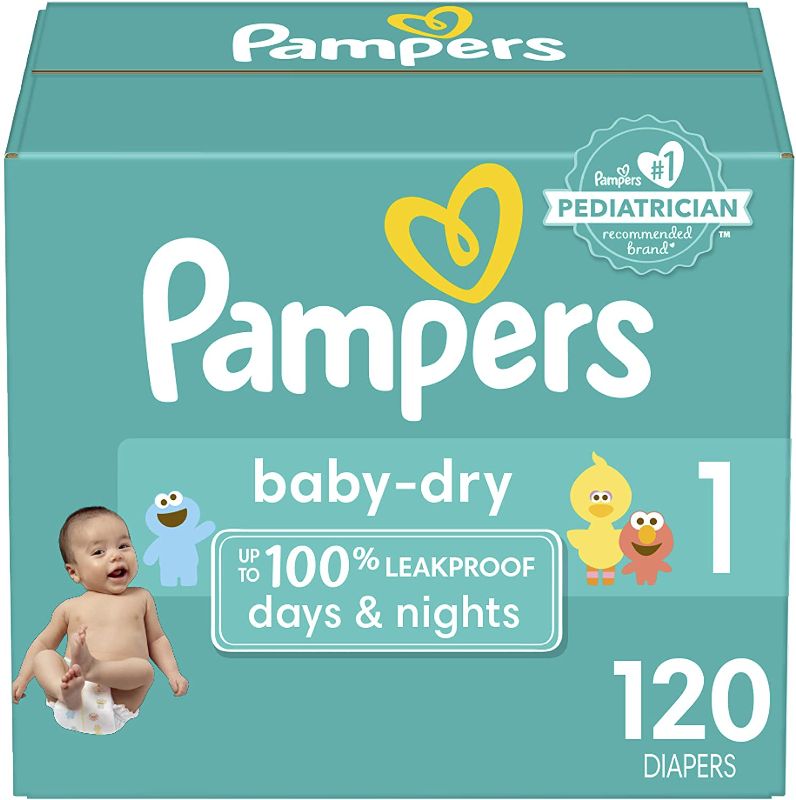 Photo 1 of Diapers Newborn/Size 1 (8-14 lb), 120 Count - Pampers Baby Dry Disposable Baby Diapers, Super Pack
