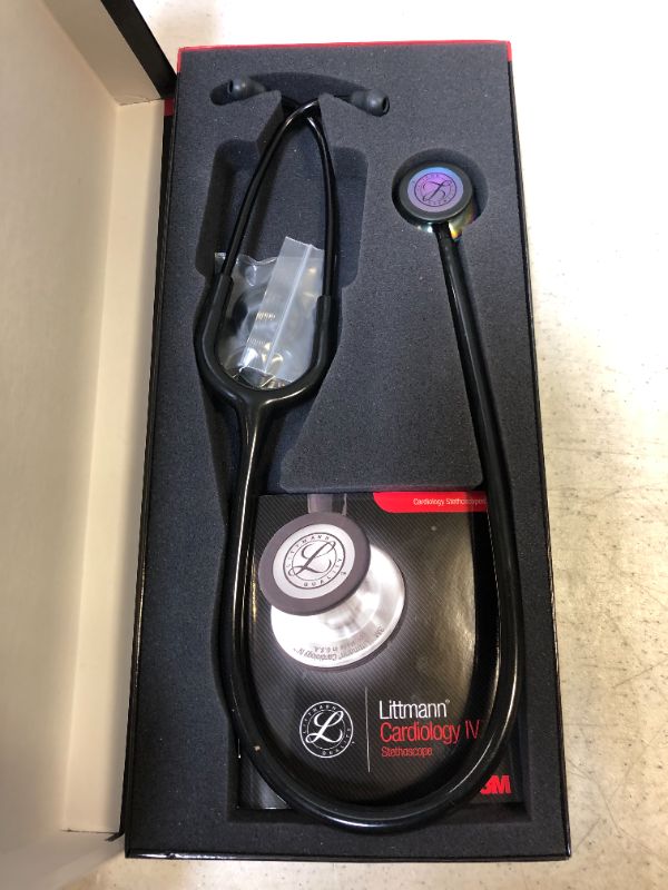 Photo 2 of 3M Littmann Cardiology IV Diagnostic Stethoscope, Rainbow-Finish Chestpiece, Black Tube, Stem