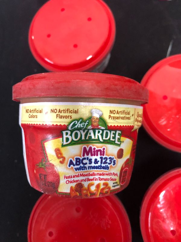 Photo 2 of 9 PK OF Chef Boyardee ABC & 123 Pasta Shapes with Mini Meatballs in Tomato Sauce, 7.5-OZ -- EXP 05/10/2023  (CONTAINERS ARE SLIGHTLY SCRATCHED)