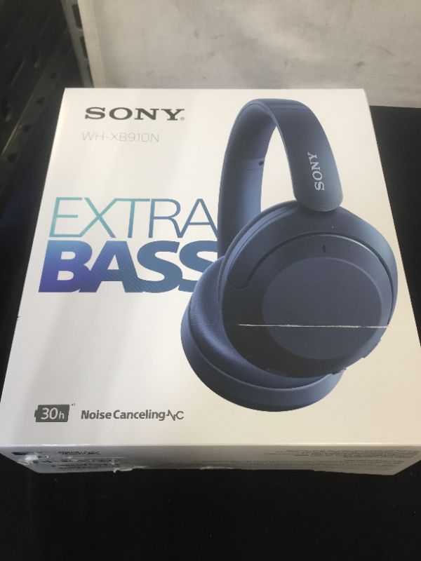 Photo 2 of Sony WH-XB910N Extra BASS Noise Cancelling Headphones, Wireless Bluetooth Over The Ear Headset with Microphone and Alexa Voice Control, Blue (Amazon Exclusive)
