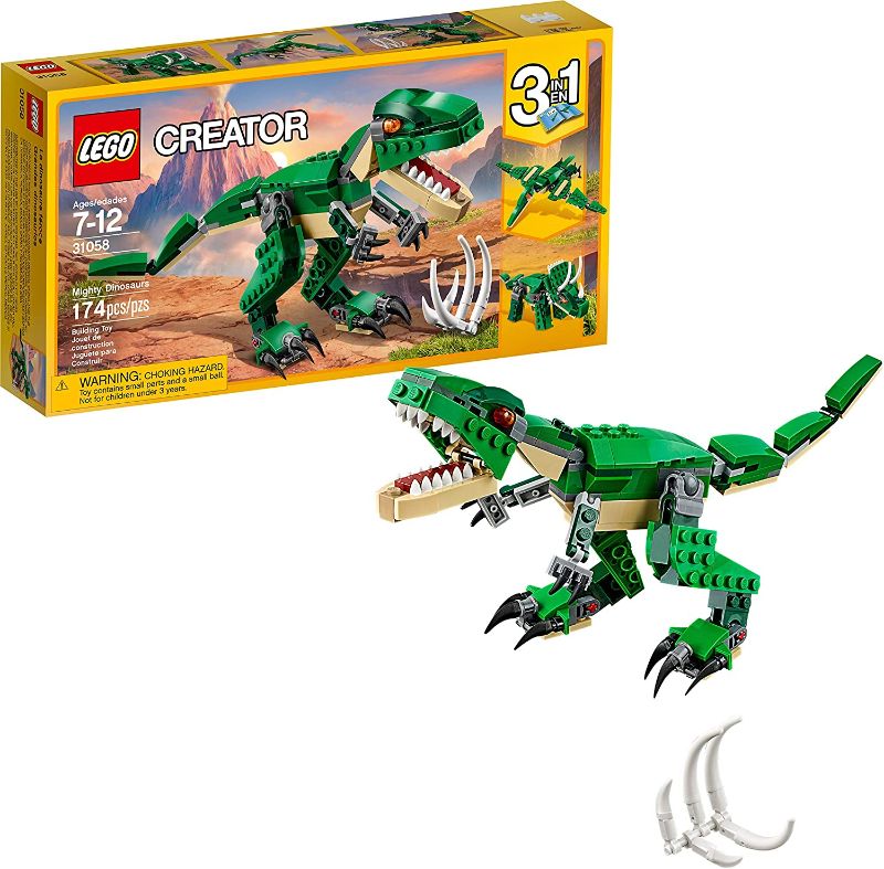 Photo 1 of LEGO Creator Mighty Dinosaurs 31058 Build It Yourself Dinosaur Set, Create a Pterodactyl, Triceratops and T Rex Toy (174 Pieces)
