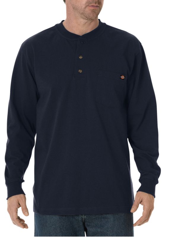 Photo 1 of Dickies Men's Long Sleeve Heavyweight Henley Shirt - Dark Navy Size 2Xl (WL451)
