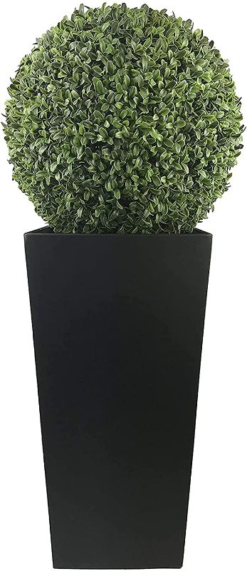 Photo 1 of Artificial Aglaia Boxwood Ball in Tall Black Tin Planter 95cm/3ft
