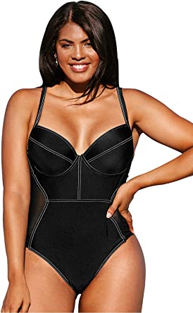 Photo 1 of CUPSHE Women's Plus Size Solid Black Contrast Stitching One Piece Swimsuit
SIZE 1X