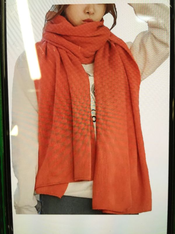 Photo 2 of 2 PCK WOMENS SCARVES ORANGE/GRENN FLANNEL