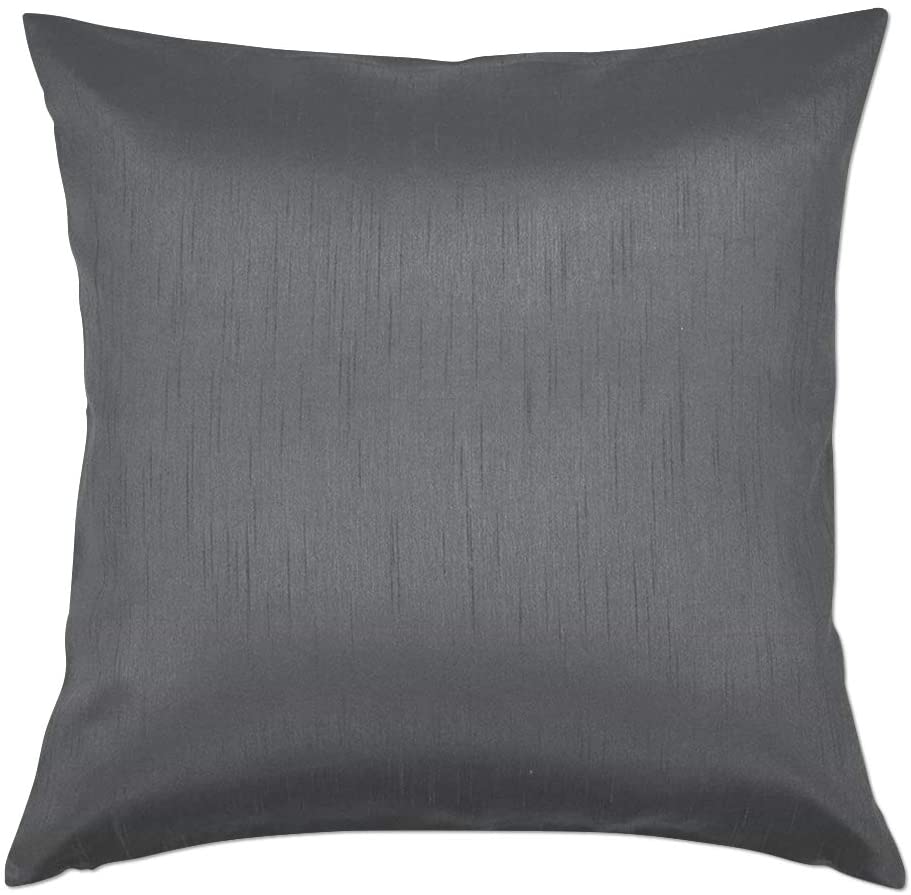 Photo 1 of Essencea 20x20 Inches Faux Silk Square Throw Pillow Cover Solid Color Decorative Soft Shiny Pillowcase/Sham with Sturdy Hidden Zipper for Sofa | Bedroom | Living Room | Car (Charcoal)
