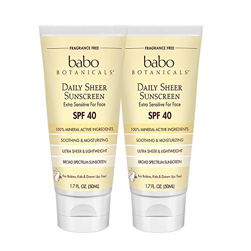 Photo 1 of Babo Botanicals Daily Sheer Mineral Face Sunscreen Lotion SPF 40, Non-Greasy, Fragrance-Free, Vegan, for Babies, Kids or Sensitive Skin, 1.7 Fl Oz, Pack of 2 
exp 07/2022