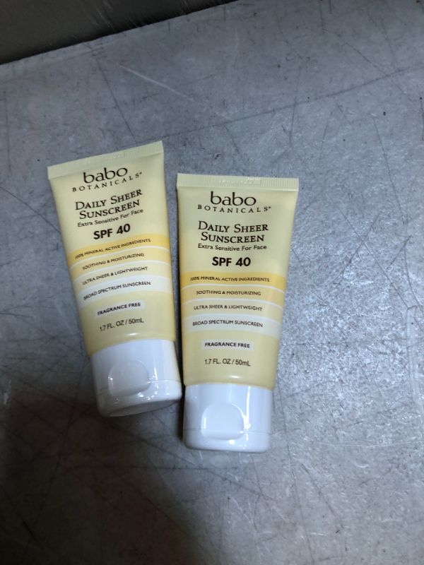Photo 2 of Babo Botanicals Daily Sheer Mineral Face Sunscreen Lotion SPF 40, Non-Greasy, Fragrance-Free, Vegan, for Babies, Kids or Sensitive Skin, 1.7 Fl Oz, Pack of 2 
exp 07/2022