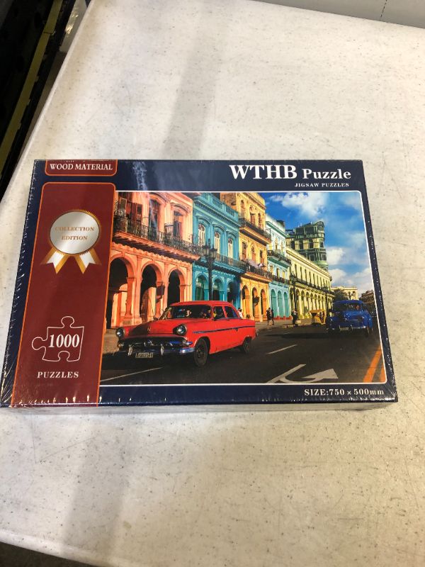 Photo 3 of Jigsaw Puzzles for Adults 1000 Piece Great View of Retro Car and Old Street in Havana Cuba 29.5X 19.7 Inches Wooden Puzzles with Colorful Poster

