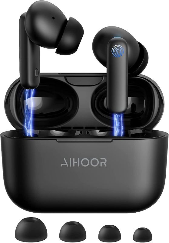 Photo 1 of AIHOOR Wireless Earbuds for iOS & Android Phones, Bluetooth 5.0 in-Ear Headphones with Extra Bass, Built-in Mic, Touch Control, USB Charging Case, 30hr Battery Earphones, Waterproof for Sport
[[ FACTORY SEALED ]]
(( COLOR MAY VARY ))