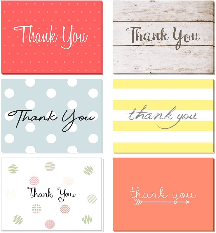 Photo 1 of (48 pack) Thank You Cards Set with Envelopes - Professional paper with red yellow silver blue pink designs and blank white inside - Bulk pack of notes perfect for baby shower wedding birthday party