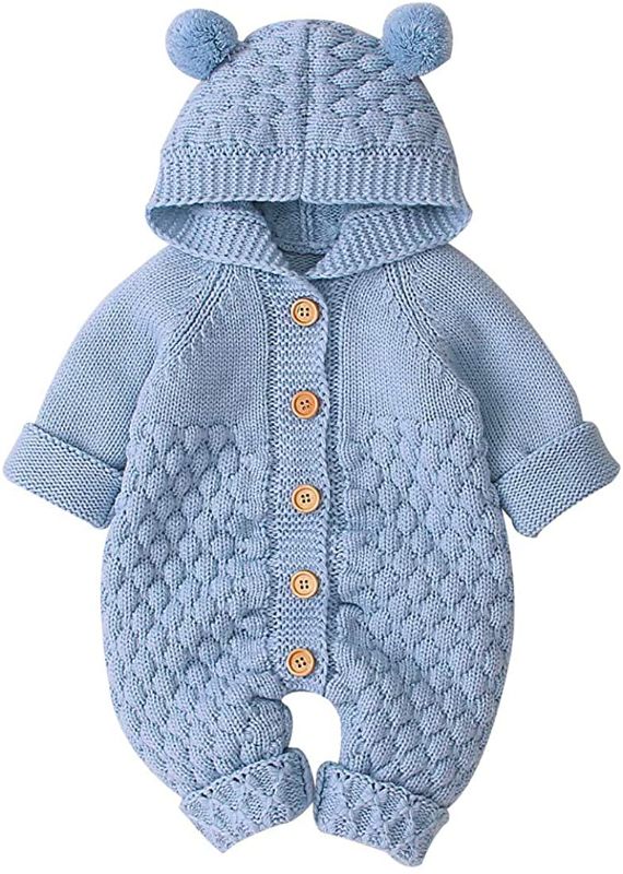 Photo 1 of OLSCROM Baby Newborn Sweater Romper Unisex Baby Cloth Winter Coats Cute Newborn Infant Jumpsuit Snowsuit Bodysuits-6-12
