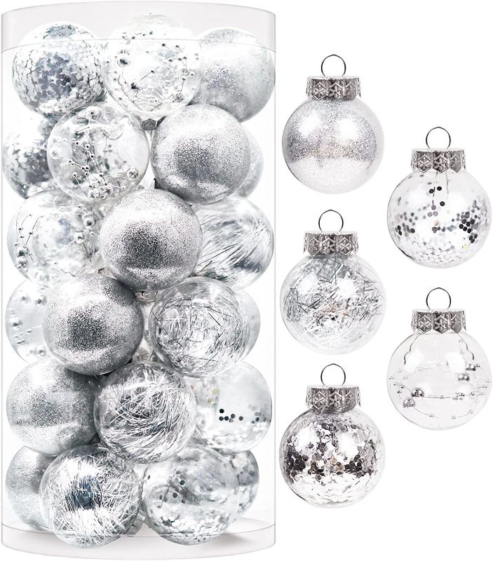 Photo 1 of 60mm/2.36" Clear Christmas Ornaments Set, 30PCS Shatterproof Decorative Hanging Ball Ornaments with Stuffed Delicate Decorations, Xmas Tree Balls for Halloween Holiday Party (Silver)