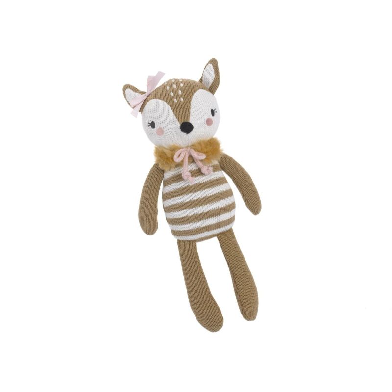 Photo 1 of Cuddle Me Deer 100% Cotton Knitted Plush Toy, Penelope, Brown/Pink