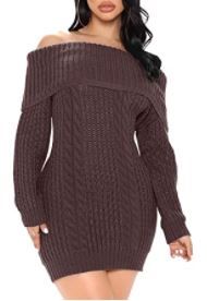 Photo 1 of HOMELEX Women's Off Shoulder Long Sweater Long Sleeve Bodycon Ribbed Knit Mini Dress- MEDIUM