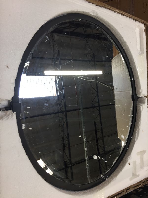 Photo 2 of 22 x 26 Black Metal Framed Pivot Oval Bathroom Mirror Tilting Beveled Vanity Mirrors for Wall