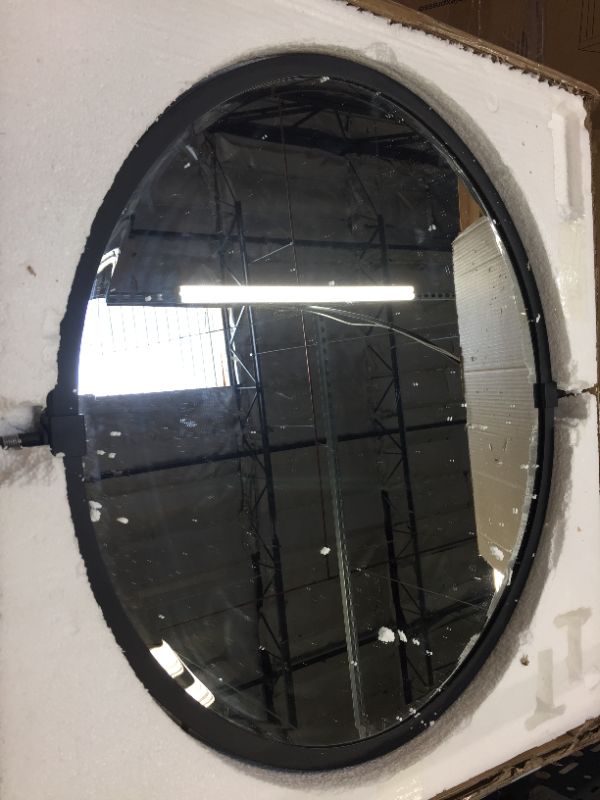 Photo 1 of 22 x 26 Black Metal Framed Pivot Oval Bathroom Mirror Tilting Beveled Vanity Mirrors for Wall