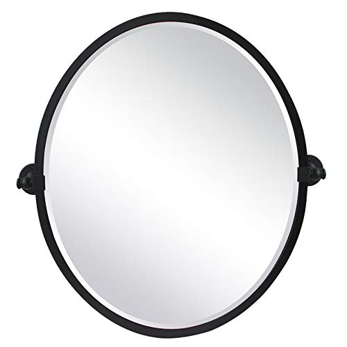 Photo 1 of 22 x 26 Black Metal Framed Pivot Oval Bathroom Mirror Tilting Beveled Vanity Mirrors for Wall