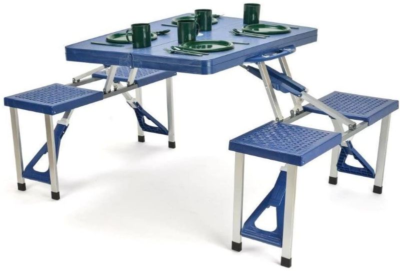 Photo 1 of Trademark Innovations Portable Folding Picnic Table with 4 Seats, Blue
