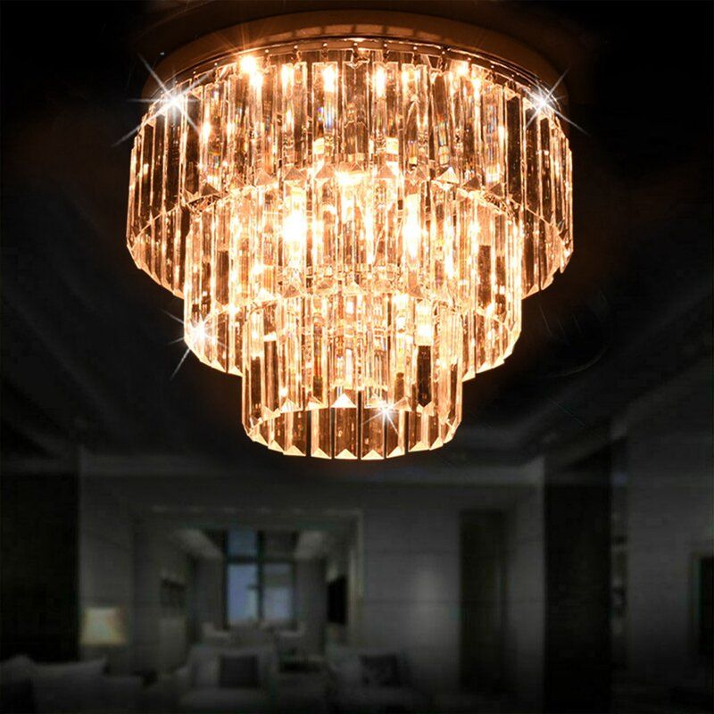 Photo 1 of 15.7'' Cylindrical Crystal Chandelier With Unique Lighting
