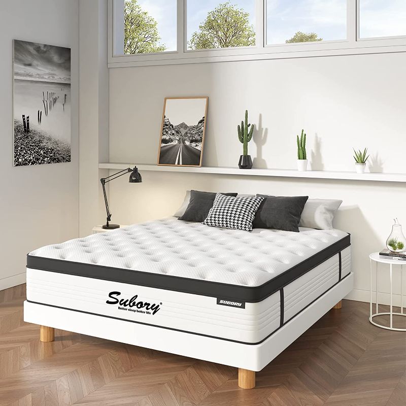 Photo 1 of 10 Inch Full Size Mattress,Subory Memory Foam Pocket Spring Hybrid Mattress in a Box/Medium Firm Double Support