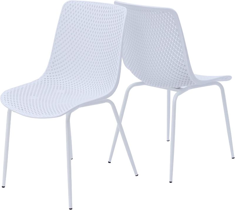 Photo 1 of BOJOY Modern Dining Chairs Set of 4, Hollow Plastic Leisure Chairs with Black Sprayed Legs for Dining Room/Living Room/Kitchen/Patio/Office (White) SET OF 4
