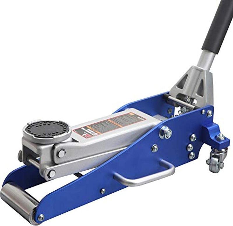 Photo 1 of BIG RED T815016L Torin Hydraulic Low Profile Aluminum and Steel Racing Floor Jack with Dual Piston Quick Lift Pump, 1.5 Ton (3,000 lb) Capacity, Blue
