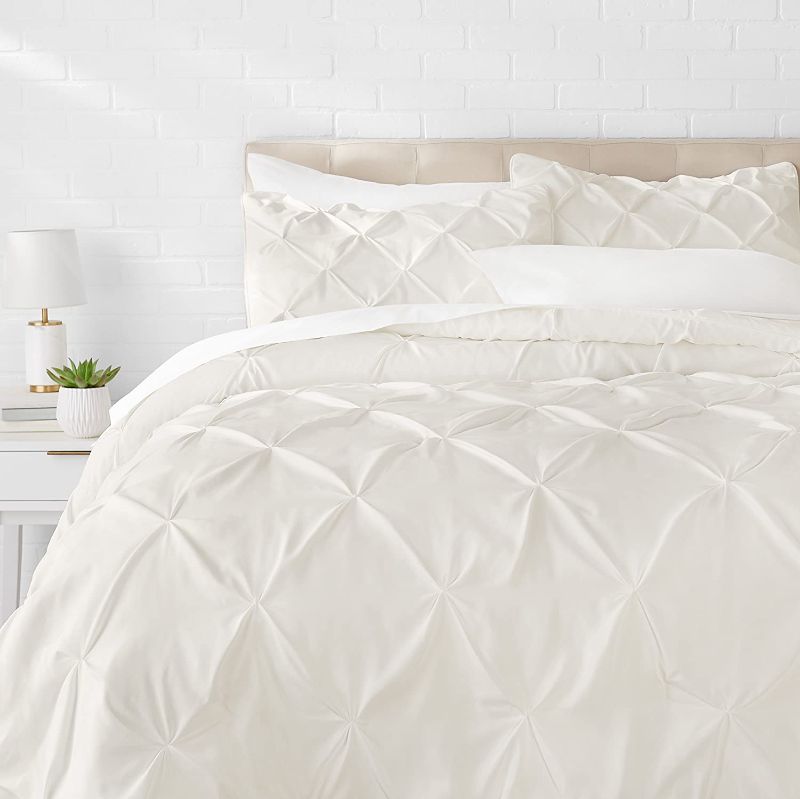 Photo 1 of Amazon Basics Pinch Pleat Down-Alternative Comforter Bedding Set - King, Cream
