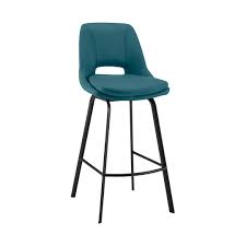 Photo 1 of Armen Living Blue Faux Leather And Metal Swivel Bar Stool
