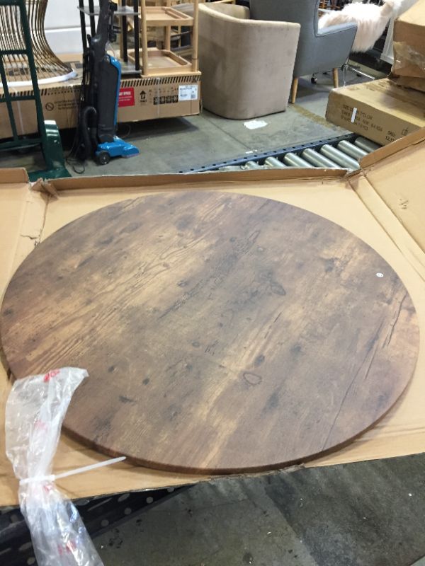 Photo 2 of 80 INCH ROUND WOODEN TABLE. COLOR BROWN