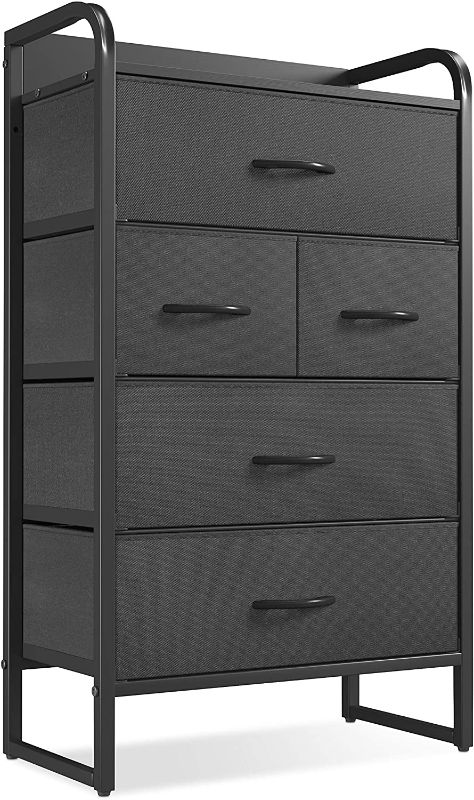 Photo 1 of CubiCubi Dresser Storage Tower, 5 Drawers Fabric Organizer Unit for Bedroom Hallway Entryway Closets, Small Dresser Clothes Storage with Sturdy Steel Frame Wood Top, Dark Black
