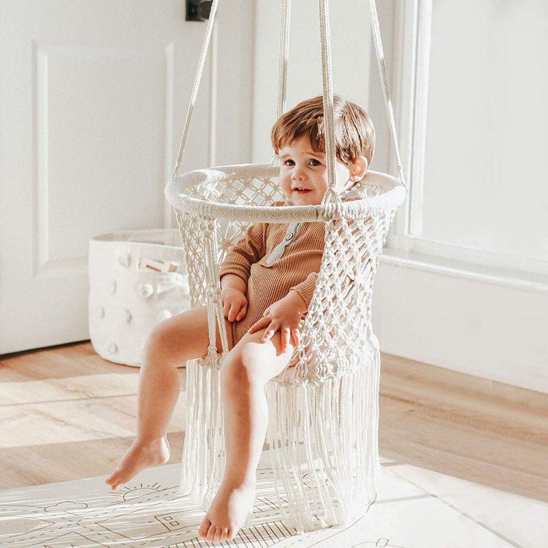 Photo 1 of FUNNY SUPPLY Indoor Hanging Swing Seat?White Weave Infant Hanging Chair? Hammock Chair for Infant to Toddler?Children's Indoor Playroom Nursery Decor
