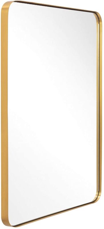 Photo 1 of ANDY STAR Gold Bathroom Mirror,22x30'' Brushed Brass Metal Frame Rounded Corner Wall Mirror,Rectangle Wall Mounted Mirror Glass Panel Hangs Horizontal or Vertical for Bathroom,Vanity,Washroom
