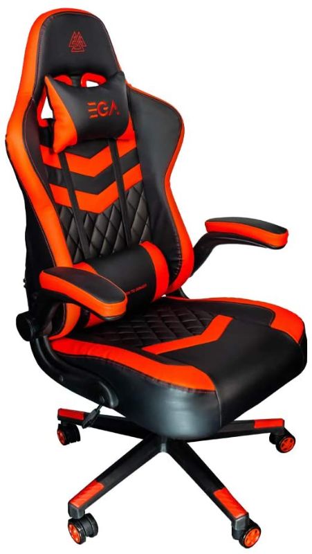 Photo 1 of EGA Gaming Chair with Padded Flip Arms High Back Racing PC Computer Desk Office Chair Swivel Ergonomic Executive PU Leather Chair with Adjustable Headrest and Lumbar Pillow G2 (Red)
