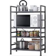 Photo 1 of EKNITEY Adjustable Storage Shelf, Metal Kitchen Shelving, Microwave Oven Shelf Utility Storage Shelf with 4 Hooks(4-Tier)
