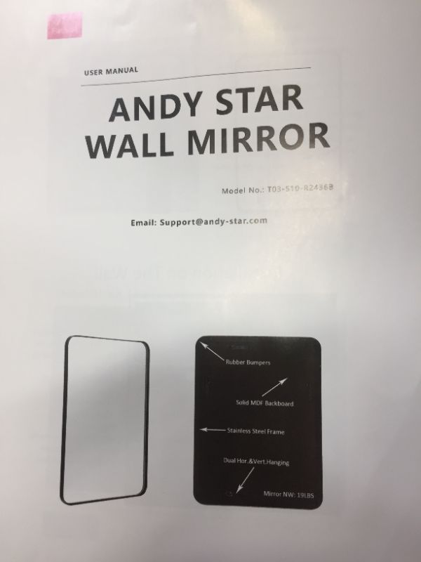 Photo 1 of ANDY STAR Wall Mirror for Bathroom, 24x36 Inch Black Bathroom Mirror, Stainless Steel Metal Frame with Rounded Corner, Rectangle Glass Panel Wall Mounted Mirror Decorative for Bathroom

