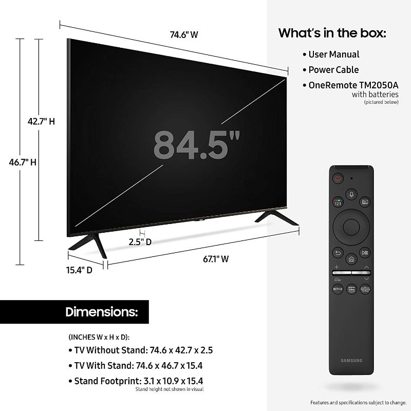 Photo 2 of SAMSUNG 85-inch Class Crystal UHD TU-8000 Series - 4K UHD HDR Smart TV with Alexa Built-in (UN85TU8000FXZA, 2020 Model) DAMAGED LEFT CORNER/ WHITE SPOT
