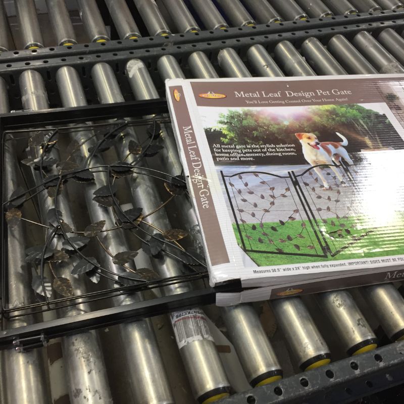 Photo 1 of Etna 3 Panel Leaf Design Adjustable Metal Pet Gate, Brown
